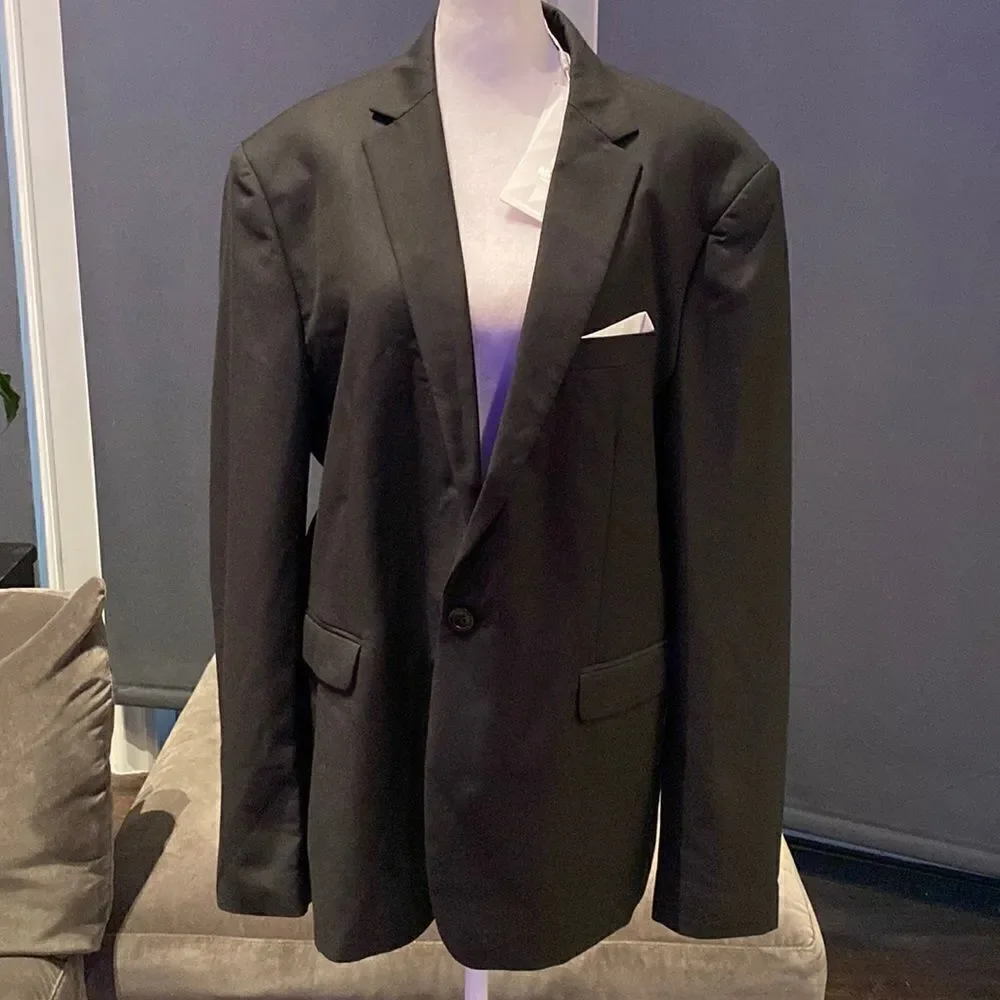 Men’s Mogu Black Suit Jacket Blazer One Button Notched Lapel Size 42 NWT